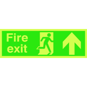 Sign showing fire exit direction upwards