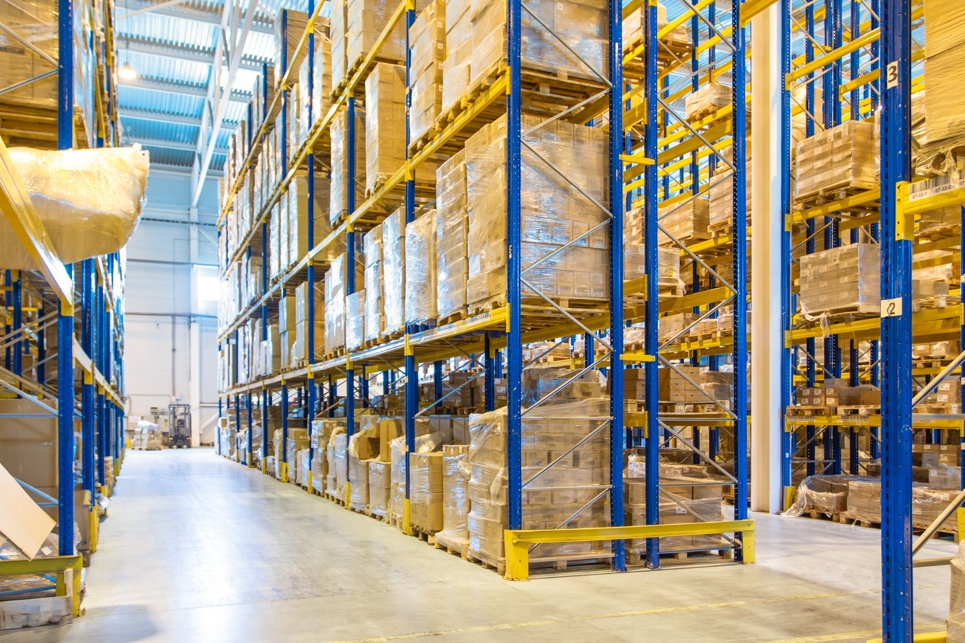 A warehouse with many shelves